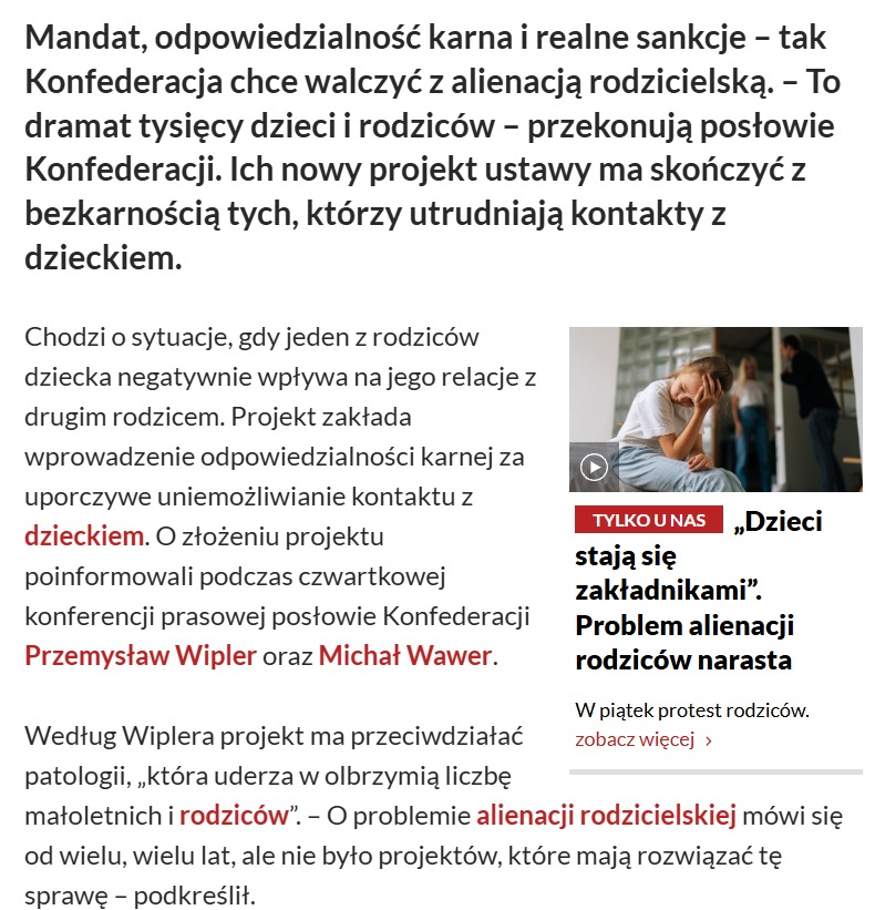 Konfederacja - sankcje za alienacje rodzicielska